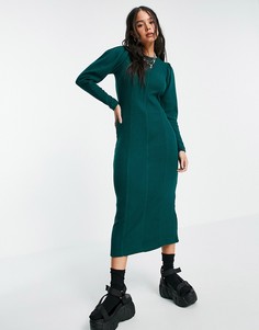 Зеленое уютное платье макси с длинными рукавами Topshop-Черный цвет