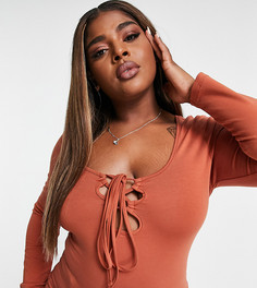 Темно-бурый лонгслив со шнуровкой спереди ASOS DESIGN Curve-Коричневый цвет