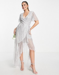 Платье макси светло-серого цвета со вставками Frock and Frill Bridesmaid-Серый