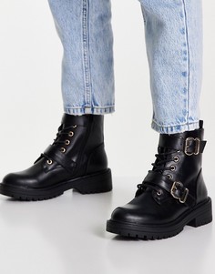 Черные ботинки на шнуровке с пряжкой New Look-Черный цвет