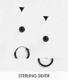 Набор из 3 пар черных серьг из стерлингового серебра с покрытием эмалью Kingsley Ryan-Черный цвет