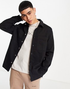 Черная рубашка навыпуск Bershka-Черный