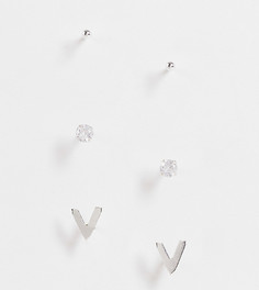 Набор из 3 пар серег-гвоздиков из стерлингового серебра в форме стрелок и маленьких шипов Kingsley Ryan-Серебряный
