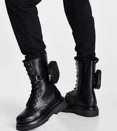 Черные стеганые байкерские ботинки на массивной подошве для широкой стопы Truffle Collection-Черный цвет
