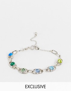 Серебристый браслет-цепочка с разноцветными камнями в стиле унисекс 90-х Reclaimed Vintage Inspired-Серебряный