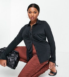 Облегающая приталенная рубашка с рюшами ASOS DESIGN Curve-Черный цвет