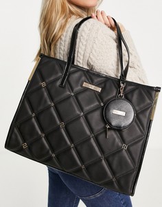 Черная стеганая сумка-шопер квадратной формы с заклепками River Island-Черный цвет