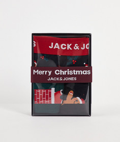 Набор из 3 предметов в подарочной упаковке: новогодние боксеры-брифы и носки черного цвета с принтом пряничного человечка Jack & Jones-Черный цвет
