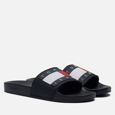 Мужские сланцы Tommy Jeans Rubber Flag Pool Slide, цвет чёрный, размер 46 EU