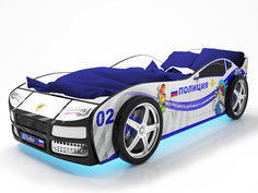 Кровать-машина карлсон турбо полиция (с объемными колесами, с подсветкой дна и фар) (magic cars) синий 85x48x178 см.