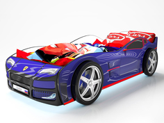 Кровать-машина карлсон турбо (с объемными колесами, с подсветкой дна и фар) (magic cars) синий 85x48x178 см.
