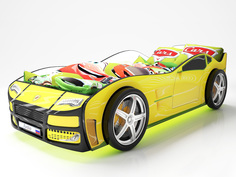 Кровать-машина карлсон турбо (с объемными колесами, с подсветкой дна и фар) (magic cars) желтый 85x48x178 см.