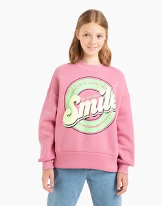 Розовый свитшот oversize с принтом SMILE для девочки Gloria Jeans
