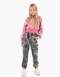Серые джинсы Jogger с карго-карманами для девочки Gloria Jeans