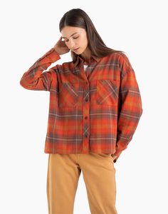 Оранжевая клетчатая рубашка из фланели Gloria Jeans