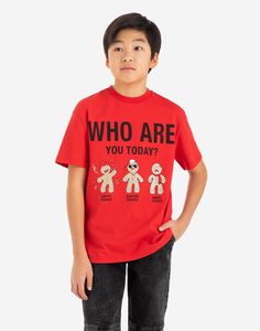 Красная футболка с новогодним принтом для мальчика Gloria Jeans