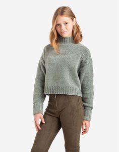 Хаки укороченный свитер из велюра для девочки Gloria Jeans