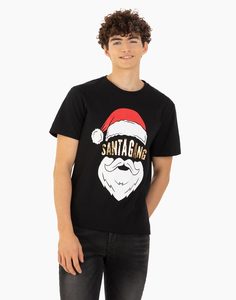 Чёрная футболка с новогодним принтом Santa Gang Gloria Jeans