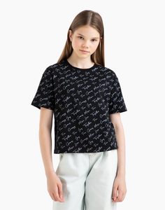 Чёрная футболка oversize с надписями для девочки Gloria Jeans