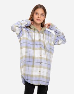 Клетчатая рубашка oversize с капюшоном для девочки Gloria Jeans