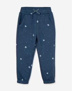 Тёмно-синие спортивные брюки с цветочным принтом для девочки Gloria Jeans