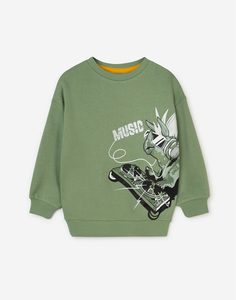 Зелёный свитшот oversize с динозавром для мальчика Gloria Jeans
