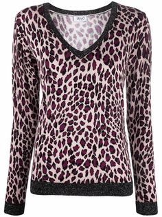 LIU JO джемпер с V-образным вырезом и леопардовым принтом