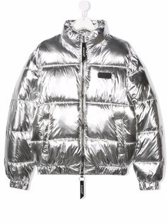Pinko Kids пуховик с эффектом металлик