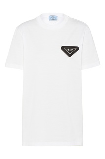 Белая футболка с черным логотипом Prada