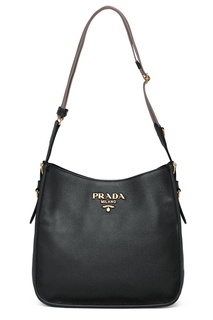 Черная кожаная сумка на плечо Prada