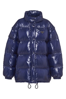 Синий глянцевый пуховик Prada