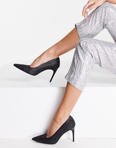 Черные туфли-лодочки на высоком каблуке с острым носом и блестками Love Moschino-Черный цвет