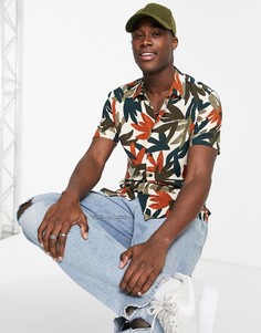 Рубашка с короткими рукавами и принтом листьев River Island-Светло-бежевый цвет