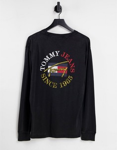 Черный лонгслив с круглым винтажным логотипом на спине Tommy Jeans-Черный цвет