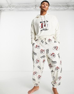 Новогодний пижамный комплект из флиса с принтом в виде вредного Санта-Клауса ASOS DESIGN-Светло-бежевый цвет