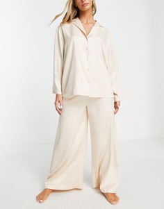 Атласная пижама цвета экрю с рубашкой и штанами в стиле oversized Topshop-Белый