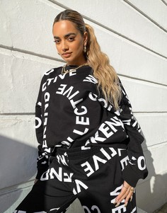 Свободный свитшот с принтом монограммы ASOS Weekend Collective-Черный цвет