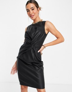 Черное платье мини из искусственной кожи с перекрученной отделкой Little Mistress-Черный цвет