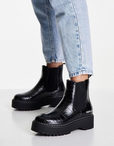 Черные ботинки челси на массивной подошве с отделкой под крокодиловую кожу Replay-Черный цвет