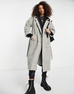 Серое пальто из смесовой шерсти с запахом в елочку Object-Серый