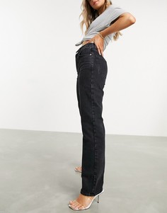Выбеленные черные премиум-джинсы прямого кроя из органического хлопка с классической талией ASOS DESIGN-Черный цвет