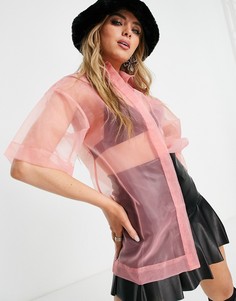Прозрачная свободная рубашка из органзы розового цвета House Of Holland-Розовый цвет