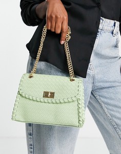 Зеленая плетеная сумка на плечо с золотистой фурнитурой Ego-Зеленый цвет