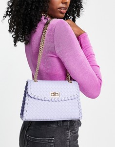 Сиреневая плетеная сумка на плечо с золотистой фурнитурой Ego-Фиолетовый цвет