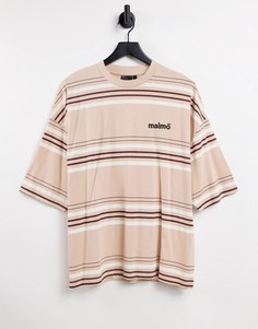 Бежевая oversized-футболка в полоску с вышивкой надписи ASOS DESIGN-Светло-бежевый цвет