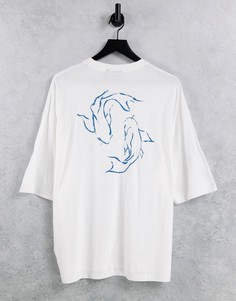 Белая oversized-футболка с контурным рисунком рыб на спине ASOS DESIGN-Белый