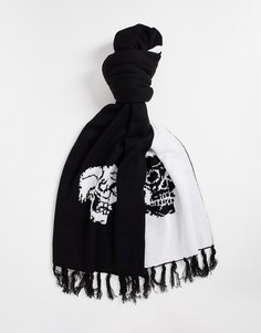 Черный шарф с принтом черепа Bolongaro Trevor