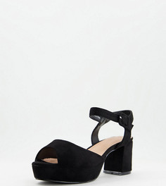 Черные босоножки на каблуке и платформе для широкой стопы Simply Be Extra Wide Fit Heather-Черный цвет