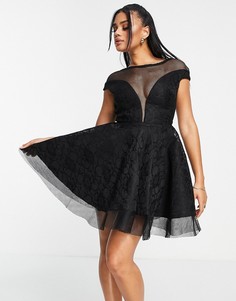 Черное платье мини с расклешенной юбкой Goddiva-Черный цвет