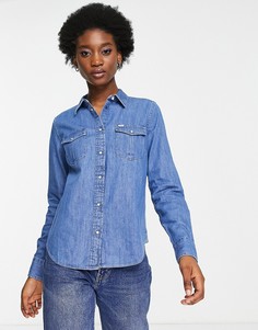 Светло-голубая джинсовая рубашка классического кроя в стиле вестерн с длинными рукавами Lee Jeans-Голубой